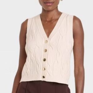 A New Day Women’s Cabled Button-Down Vest, Cream
